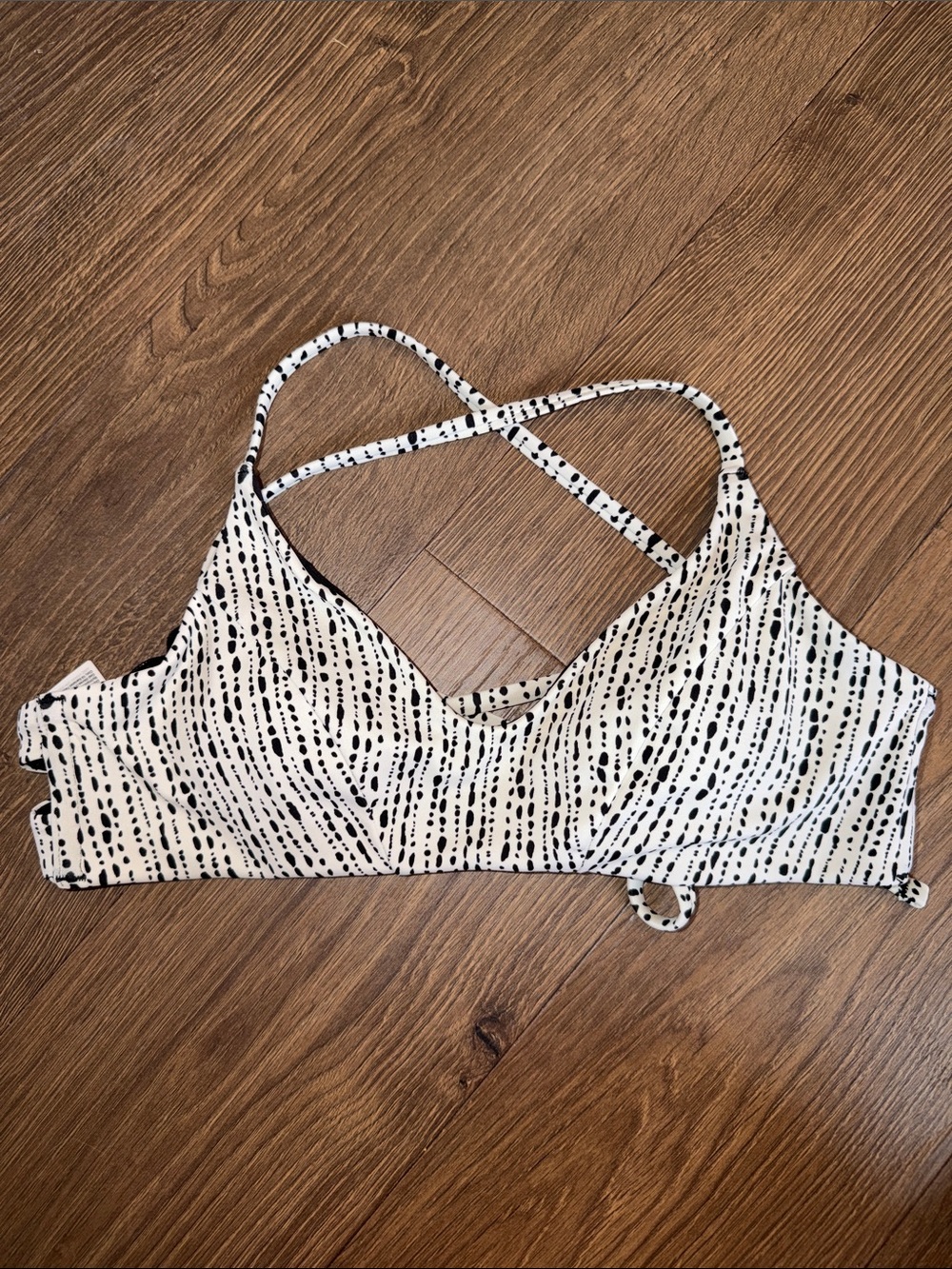Athleta Triangle Bikini Top A-C Black & White Rice Pearls Sea Salt Cross Tie S
